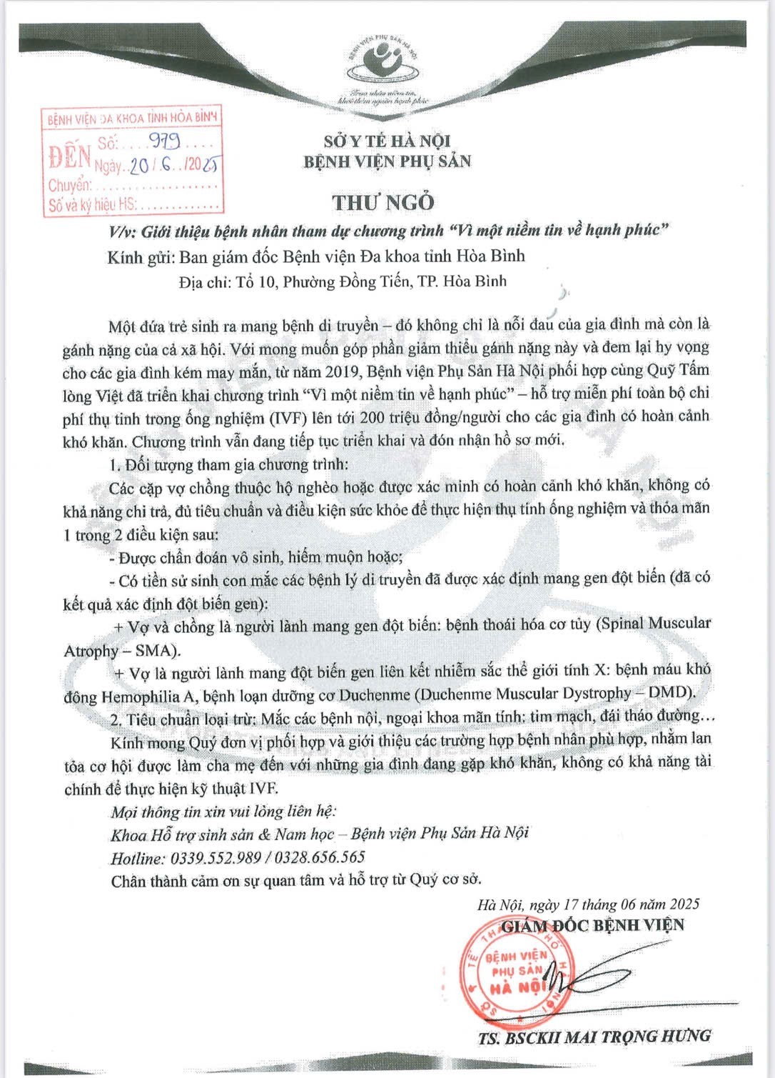  Miễn phí chi phí thụ tinh trong ống nghiệm cho gia đình có hoàn cảnh khó khăn